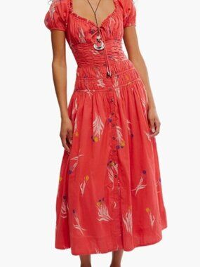 Free People | Complete Me Cotton Midi Dress Red Size Small
